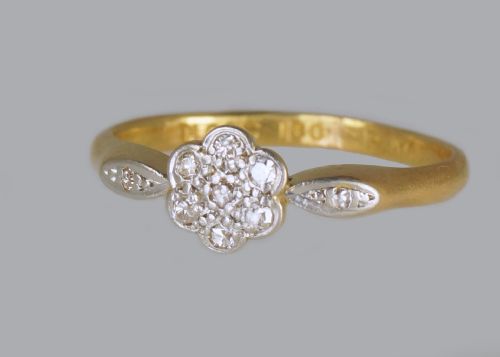 ANTIQUE 18CT GOLD DIAMOND CLUSTER RING EDWARDIAN ART DECO VINTAGE DAISY RING - ADDITIONAL PHOTO 1