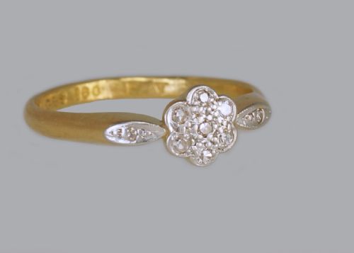 ANTIQUE 18CT GOLD DIAMOND CLUSTER RING EDWARDIAN ART DECO VINTAGE DAISY RING - ADDITIONAL PHOTO 2