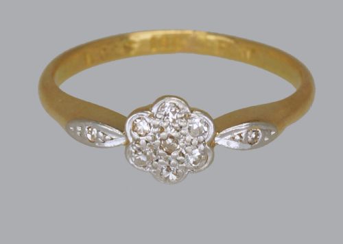 ANTIQUE 18CT GOLD DIAMOND CLUSTER RING EDWARDIAN ART DECO VINTAGE DAISY RING - ADDITIONAL PHOTO 4