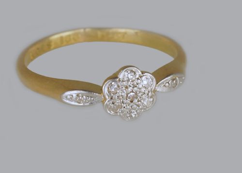 ANTIQUE 18CT GOLD DIAMOND CLUSTER RING EDWARDIAN ART DECO VINTAGE DAISY RING - ADDITIONAL PHOTO 6