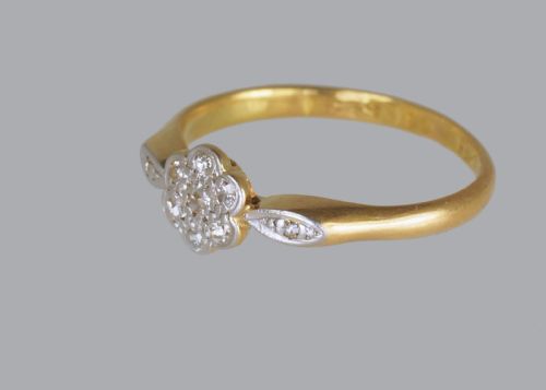 ANTIQUE 18CT GOLD DIAMOND CLUSTER RING EDWARDIAN ART DECO VINTAGE DAISY RING - ADDITIONAL PHOTO 7