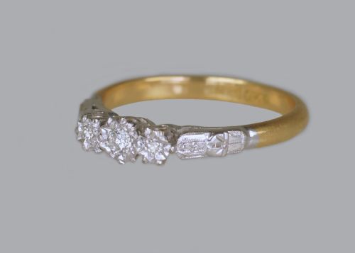 ART DECO OLD CUT DIAMOND RING 18CT GOLD PLAT ANTIQUE 1920'S VINTAGE TRILOGY RING - ADDITIONAL PHOTO 1