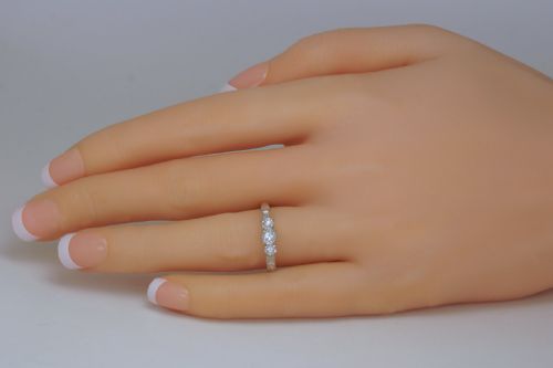 ART DECO OLD CUT DIAMOND RING 18CT GOLD PLAT ANTIQUE 1920'S VINTAGE TRILOGY RING - ADDITIONAL PHOTO 4