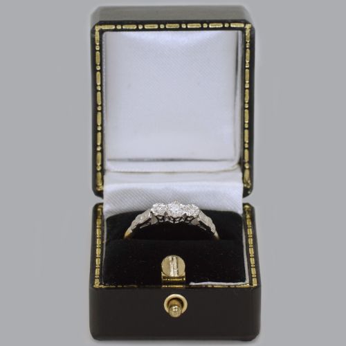 ART DECO OLD CUT DIAMOND RING 18CT GOLD PLAT ANTIQUE 1920'S VINTAGE TRILOGY RING - ADDITIONAL PHOTO 5