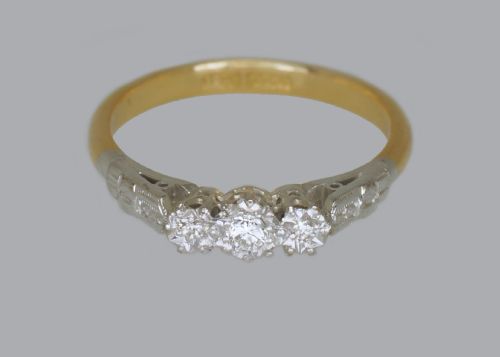 ART DECO OLD CUT DIAMOND RING 18CT GOLD PLAT ANTIQUE 1920'S VINTAGE TRILOGY RING - ADDITIONAL PHOTO 6