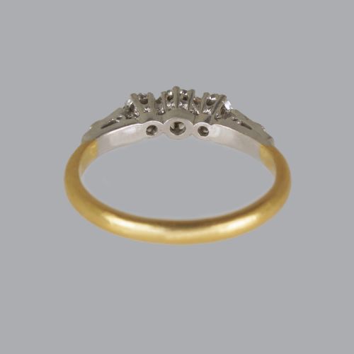 ART DECO OLD CUT DIAMOND RING 18CT GOLD PLAT ANTIQUE 1920'S VINTAGE TRILOGY RING - ADDITIONAL PHOTO 8