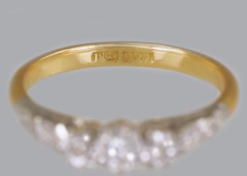 ART DECO OLD CUT DIAMOND RING 18CT GOLD PLAT ANTIQUE 1920'S VINTAGE TRILOGY RING - ADDITIONAL PHOTO 9