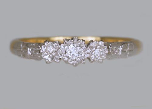 ART DECO OLD CUT DIAMOND RING 18CT GOLD PLAT ANTIQUE 1920'S VINTAGE TRILOGY RING - ADDITIONAL PHOTO 10