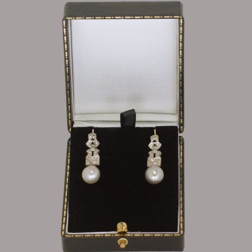 ART DECO PEARL DIAMOND DANGLE EARRINGS 18CT GOLD PLAT ANTIQUE DROP 1920'S EARRINGS - ADDITIONAL PHOTO 1