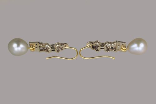 ART DECO PEARL DIAMOND DANGLE EARRINGS 18CT GOLD PLAT ANTIQUE DROP 1920'S EARRINGS - ADDITIONAL PHOTO 2