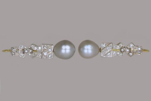 ART DECO PEARL DIAMOND DANGLE EARRINGS 18CT GOLD PLAT ANTIQUE DROP 1920'S EARRINGS - ADDITIONAL PHOTO 3