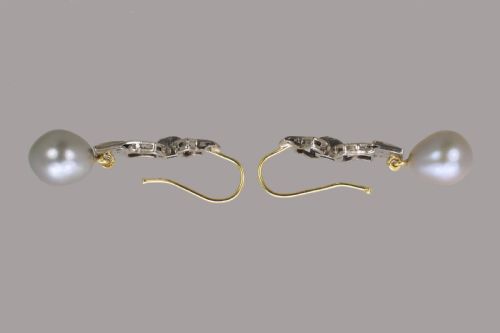 ART DECO PEARL DIAMOND DANGLE EARRINGS 18CT GOLD PLAT ANTIQUE DROP 1920'S EARRINGS - ADDITIONAL PHOTO 4