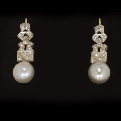 ART DECO PEARL DIAMOND DANGLE EARRINGS 18CT GOLD PLAT ANTIQUE DROP 1920'S EARRINGS - ADDITIONAL PHOTO 5