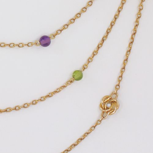 ANTIQUE SUFFRAGETTE SAUTOIR EDWARDIAN NECKLACE PEARL PERIDOT AMETHYST 58 LONG - ADDITIONAL PHOTO 1