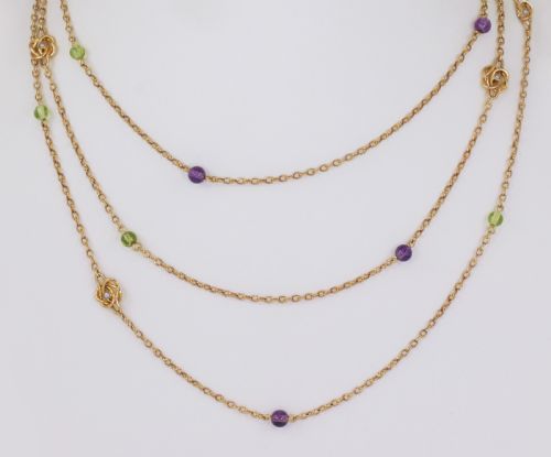 ANTIQUE SUFFRAGETTE SAUTOIR EDWARDIAN NECKLACE PEARL PERIDOT AMETHYST 58 LONG - ADDITIONAL PHOTO 5