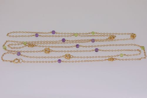 ANTIQUE SUFFRAGETTE SAUTOIR EDWARDIAN NECKLACE PEARL PERIDOT AMETHYST 58 LONG - ADDITIONAL PHOTO 6
