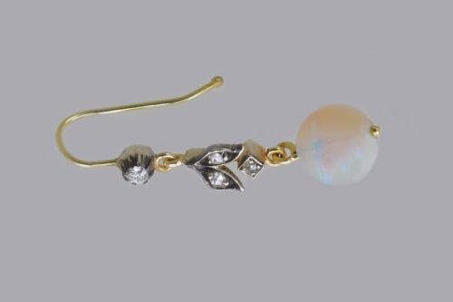 VICTORIAN OPAL ROSE CUT DIAMOND DANGLE EARRINGS 18CT GOLD ANTIQUE DROP EARRINGS CIRCA 1900 - ADDITIONAL PHOTO 1