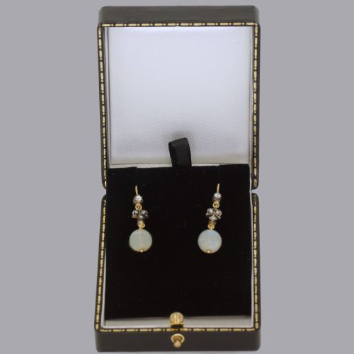 VICTORIAN OPAL ROSE CUT DIAMOND DANGLE EARRINGS 18CT GOLD ANTIQUE DROP EARRINGS CIRCA 1900 - ADDITIONAL PHOTO 4