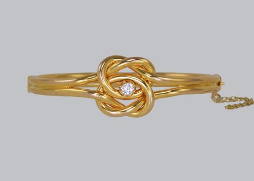 VICTORIAN 15CT GOLD OLD CUT DIAMOND LOVERS KNOT HINGED BANGLE ANTIQUE BRACELET CIRCA 1890 - ADDITIONAL PHOTO 5