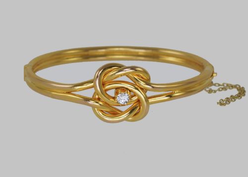 VICTORIAN 15CT GOLD OLD CUT DIAMOND LOVERS KNOT HINGED BANGLE ANTIQUE BRACELET CIRCA 1890 - ADDITIONAL PHOTO 7