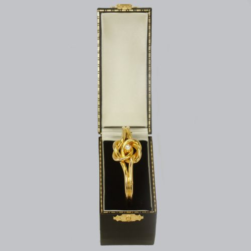 VICTORIAN 15CT GOLD OLD CUT DIAMOND LOVERS KNOT HINGED BANGLE ANTIQUE BRACELET CIRCA 1890 - ADDITIONAL PHOTO 8