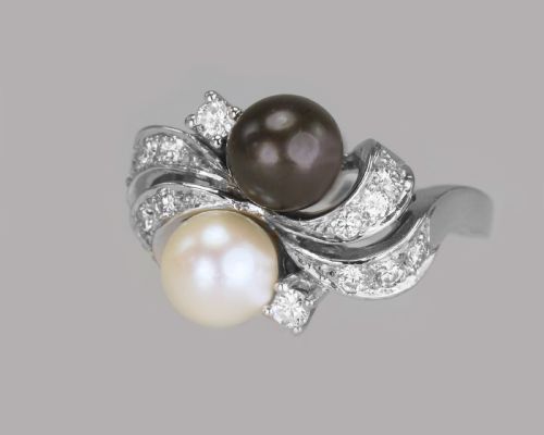VINTAGE 18CT GOLD PEARL DIAMOND TOI MOI RING 1960'S GREY PEARL COCKTAIL TWIST RING - ADDITIONAL PHOTO 3