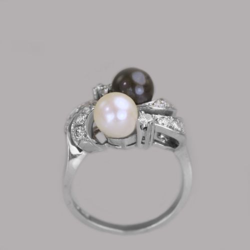 VINTAGE 18CT GOLD PEARL DIAMOND TOI MOI RING 1960'S GREY PEARL COCKTAIL TWIST RING - ADDITIONAL PHOTO 4