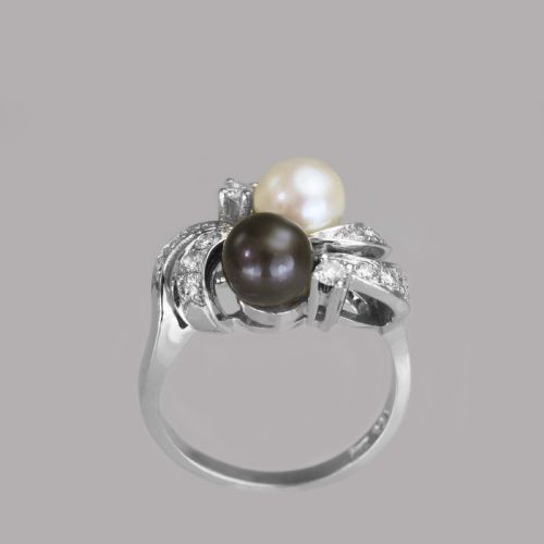 VINTAGE 18CT GOLD PEARL DIAMOND TOI MOI RING 1960'S GREY PEARL COCKTAIL TWIST RING - ADDITIONAL PHOTO 5