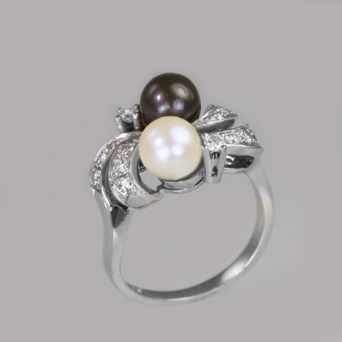 VINTAGE 18CT GOLD PEARL DIAMOND TOI MOI RING 1960'S GREY PEARL COCKTAIL TWIST RING - ADDITIONAL PHOTO 6