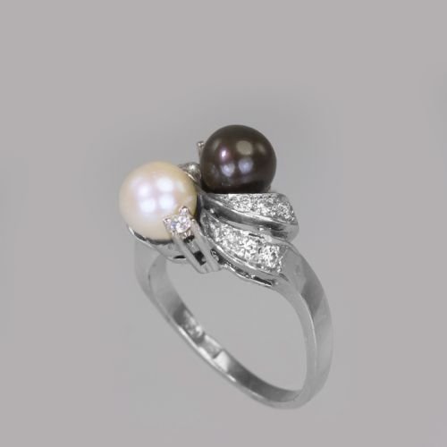 VINTAGE 18CT GOLD PEARL DIAMOND TOI MOI RING 1960'S GREY PEARL COCKTAIL TWIST RING - ADDITIONAL PHOTO 7