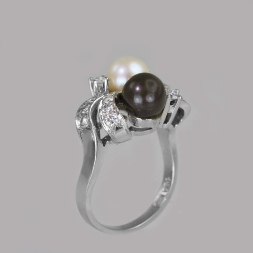 VINTAGE 18CT GOLD PEARL DIAMOND TOI MOI RING 1960'S GREY PEARL COCKTAIL TWIST RING - ADDITIONAL PHOTO 8