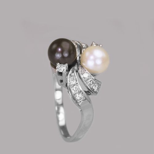 VINTAGE 18CT GOLD PEARL DIAMOND TOI MOI RING 1960'S GREY PEARL COCKTAIL TWIST RING - ADDITIONAL PHOTO 10