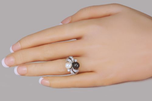 VINTAGE 18CT GOLD PEARL DIAMOND TOI MOI RING 1960'S GREY PEARL COCKTAIL TWIST RING - ADDITIONAL PHOTO 14