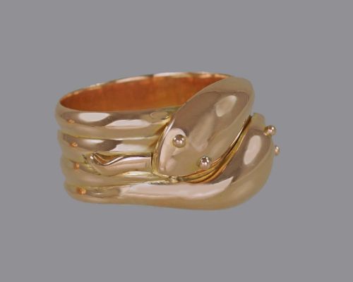 ANTIQUE DOUBLE SNAKESERPENT RING 9CT GOLD VINTAGE HALLMARK 1918 MENS SIZE X 13 GRAMS - ADDITIONAL PHOTO 1