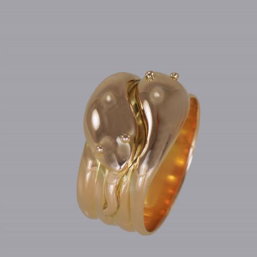 ANTIQUE DOUBLE SNAKESERPENT RING 9CT GOLD VINTAGE HALLMARK 1918 MENS SIZE X 13 GRAMS - ADDITIONAL PHOTO 3