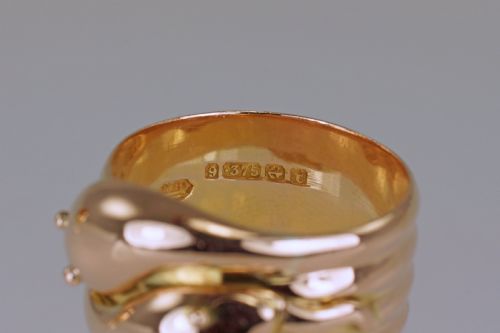 ANTIQUE DOUBLE SNAKESERPENT RING 9CT GOLD VINTAGE HALLMARK 1918 MENS SIZE X 13 GRAMS - ADDITIONAL PHOTO 5