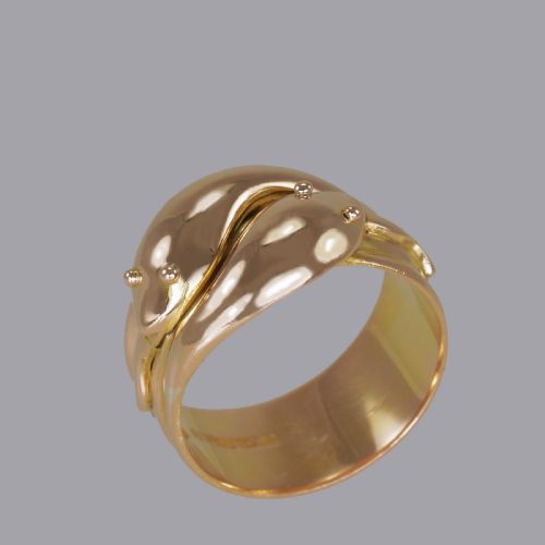 ANTIQUE DOUBLE SNAKESERPENT RING 9CT GOLD VINTAGE HALLMARK 1918 MENS SIZE X 13 GRAMS - ADDITIONAL PHOTO 6