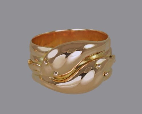 ANTIQUE DOUBLE SNAKESERPENT RING 9CT GOLD VINTAGE HALLMARK 1918 MENS SIZE X 13 GRAMS - ADDITIONAL PHOTO 7