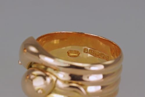 ANTIQUE DOUBLE SNAKESERPENT RING 9CT GOLD VINTAGE HALLMARK 1918 MENS SIZE X 13 GRAMS - ADDITIONAL PHOTO 8