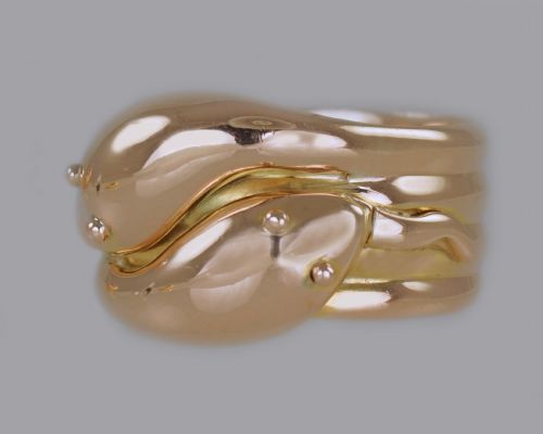 antique double snakeserpent ring 9ct gold vintage hallmark 1918 mens size x 13 grams - CATEGORY: ANTIQUE JEWELLERY - DATED 1920