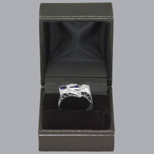 DIAMOND SAPPHIRE ART DECO PLATINUM RING 1930'S VINTAGE LARGE RETRO DRESS RING - ADDITIONAL PHOTO 7