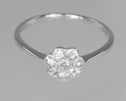 ANTIQUE 18CT WHITE GOLD OLD CUT DIAMOND CLUSTER RING VINTAGE EDWARDIAN DAISY RING CIRCA 1910 - ADDITIONAL PHOTO 7