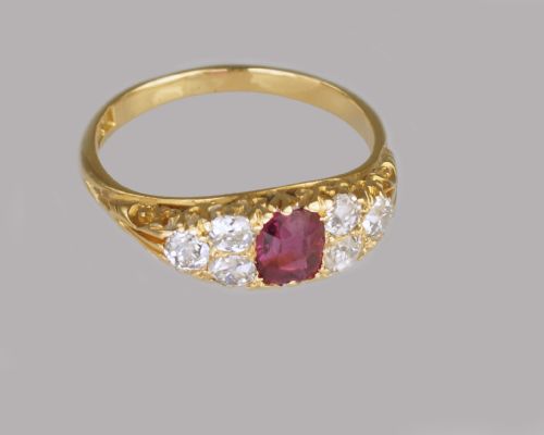 VICTORIAN 18CT GOLD RUBY OLD MINE CUT DIAMOND RING ANTIQUE ORNATE ENGLISH RING - ADDITIONAL PHOTO 1