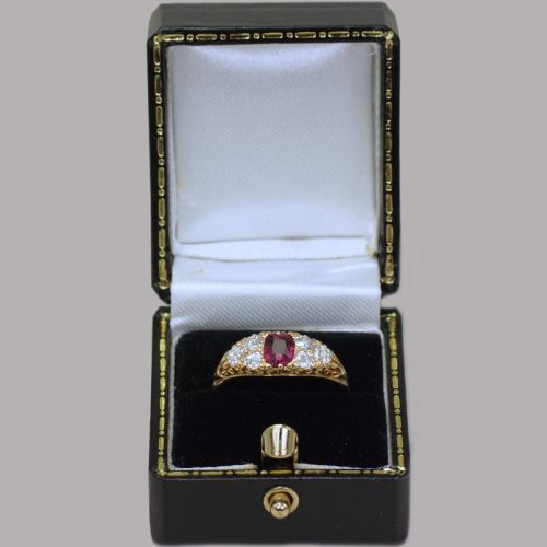 VICTORIAN 18CT GOLD RUBY OLD MINE CUT DIAMOND RING ANTIQUE ORNATE ENGLISH RING - ADDITIONAL PHOTO 5