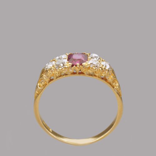 VICTORIAN 18CT GOLD RUBY OLD MINE CUT DIAMOND RING ANTIQUE ORNATE ENGLISH RING - ADDITIONAL PHOTO 6