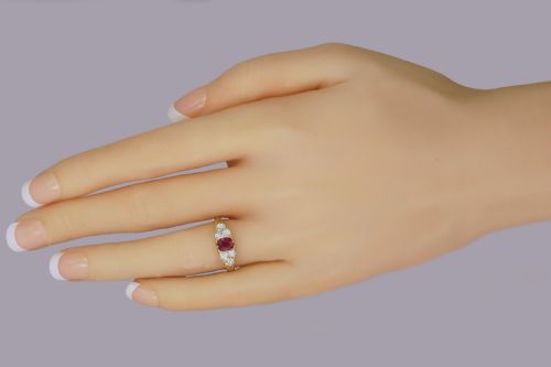 VICTORIAN 18CT GOLD RUBY OLD MINE CUT DIAMOND RING ANTIQUE ORNATE ENGLISH RING - ADDITIONAL PHOTO 7