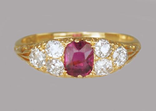 victorian 18ct gold ruby old mine cut diamond ring antique ornate english ring - CATEGORY: ANTIQUE JEWELLERY - DATED VICTORIAN
