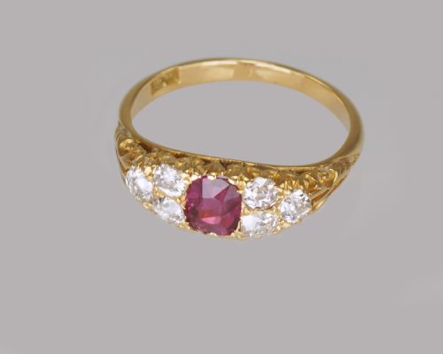 VICTORIAN 18CT GOLD RUBY OLD MINE CUT DIAMOND RING ANTIQUE ORNATE ENGLISH RING - ADDITIONAL PHOTO 3