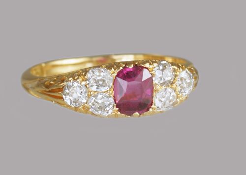 VICTORIAN 18CT GOLD RUBY OLD MINE CUT DIAMOND RING ANTIQUE ORNATE ENGLISH RING - ADDITIONAL PHOTO 4