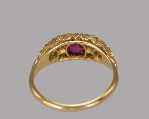 VICTORIAN 18CT GOLD RUBY OLD MINE CUT DIAMOND RING ANTIQUE ORNATE ENGLISH RING - ADDITIONAL PHOTO 10